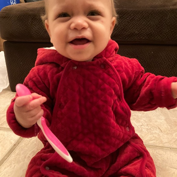 Nordstrom baby hooded bunting 9 months red fleece lining organic - Picture 2 of 3